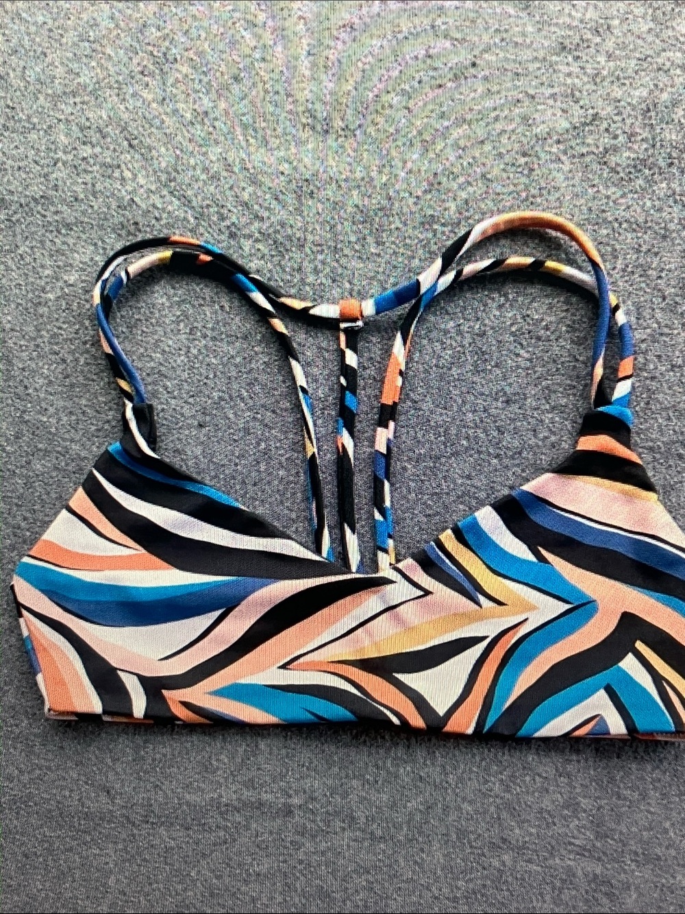 Women's Multicolor Strappy Bralette - Blue & Peach Print